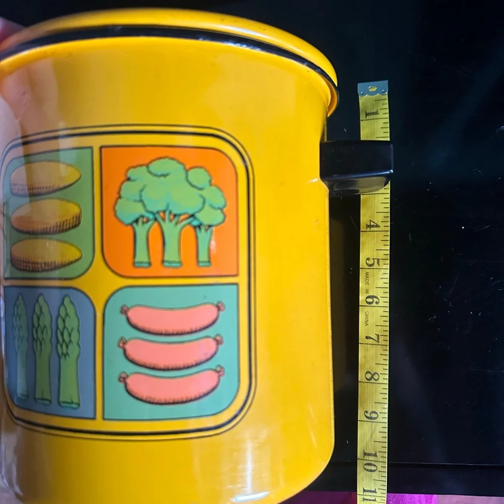 Vintage MCM Enamelware Vegetable Stock Pot Enamel Yellow Corn Asparagus Broccoli